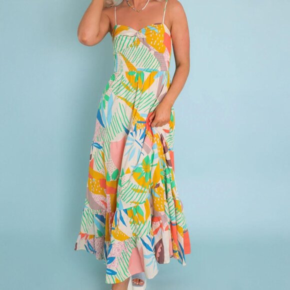 Stile Collection Soleil Cotton Lined Boho Beachy Maxi Dress Sz M Vibrant Floral - Picture 3 of 14